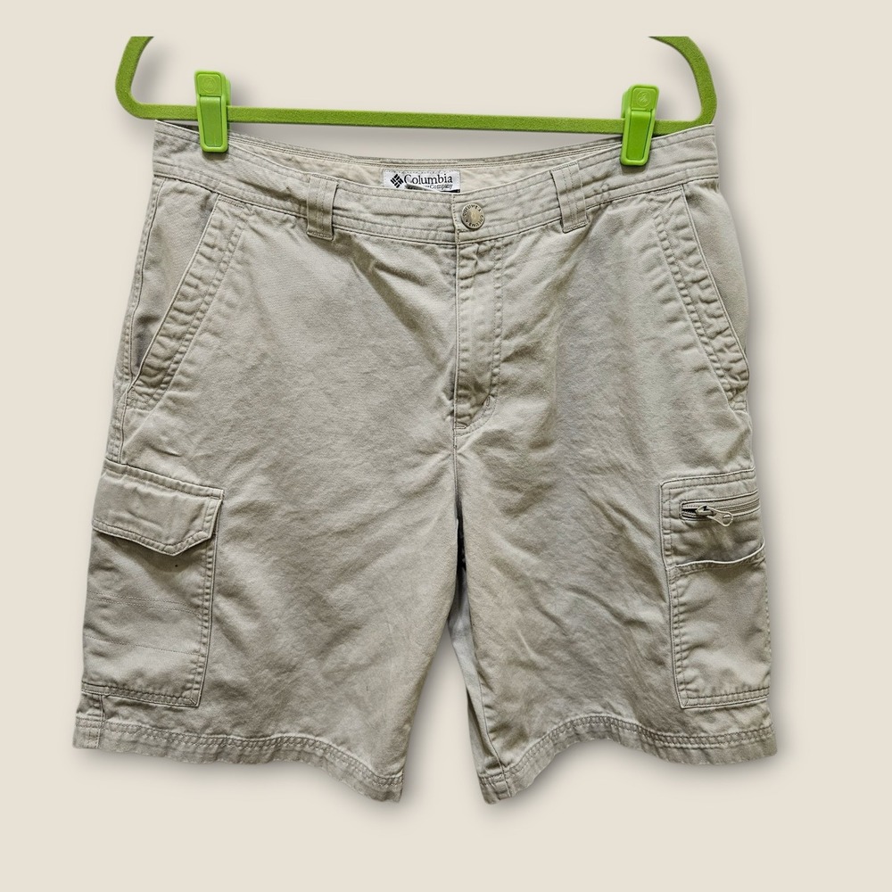 Columbia Mens Cargo Shorts Size 34 Beige Outdoor Casual Cotton Blend *Flaw‎